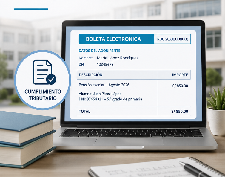 ¿A nombre de quién debe emitirse la Boleta Electrónica en los colegios privados de educación básica?